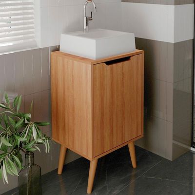 Gabinete 1 Porta Com Cuba Para Banheiro Bn3630x41 Amendoa Tecno Mobili Amendoa