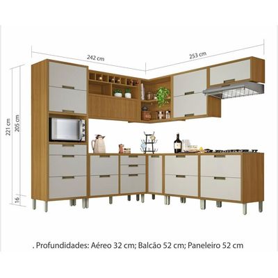 Cozinha Completa ângulo 9 Peças Imperatriz Nesher Freijó-off White