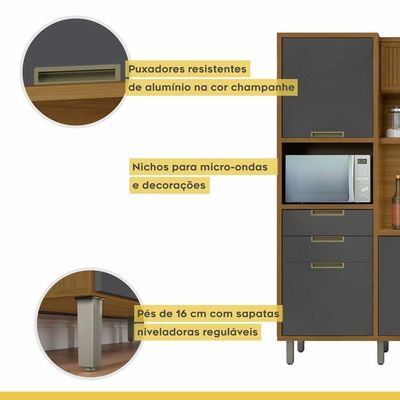 Cozinha Compacta 6 Portas 2 Gavetas Loft Imperatriz Nesher Móveis Amadeirado Freijó-grafite