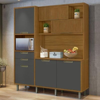 Cozinha Compacta 6 Portas 2 Gavetas Loft Imperatriz Nesher Móveis Amadeirado Freijó-grafite
