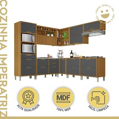 Cozinha 9 Peças ângulo Torre Quente 100% Mdf Imperatriz Nesher Freijó-grafite
