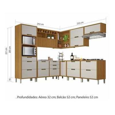 Cozinha 9 Peças ângulo Torre Quente 100% Mdf Imperatriz Nesher Freijó-off White