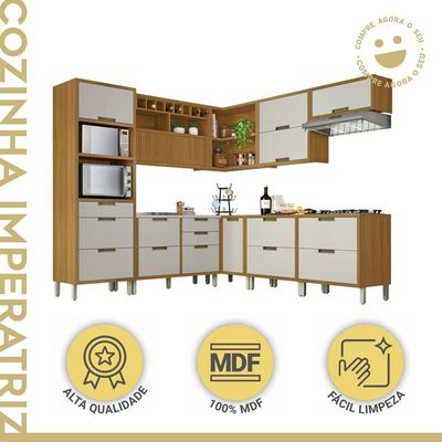 Cozinha 9 Peças ângulo Torre Quente 100% Mdf Imperatriz Nesher Freijó-off White