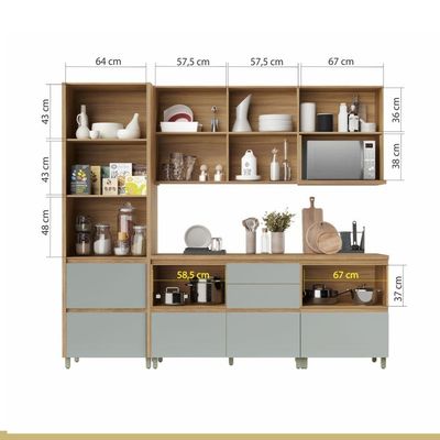 Cozinha 8 Peças 100% Mdf Rainha Gourmet Nature-verde