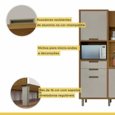 Cozinha Compacta 6 Portas 2 Gavetas Loft Imperatriz Nesher Móveis Amadeirado Freijó-off White