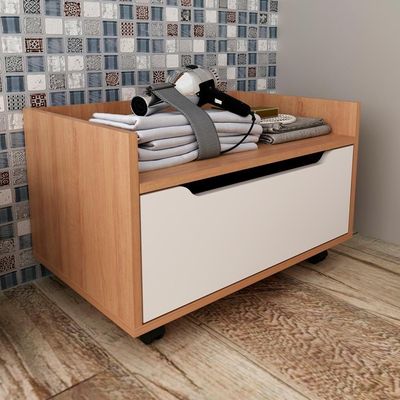 Balcao Gabinete 60 Cm 1 Gaveta E 4 Rodizios Bn3647 Amendoa Branco Tecno Mobili Amendoa Branco