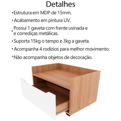 Balcao Gabinete 60 Cm 1 Gaveta E 4 Rodizios Bn3647 Amendoa Branco Tecno Mobili Amendoa Branco