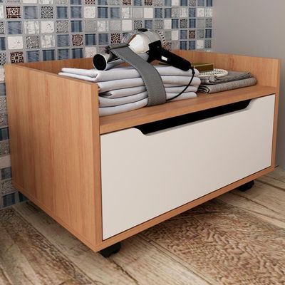 Balcao Gabinete 60 Cm 1 Gaveta E 4 Rodizios Bn3647 Amendoa Branco Tecno Mobili Amendoa Branco
