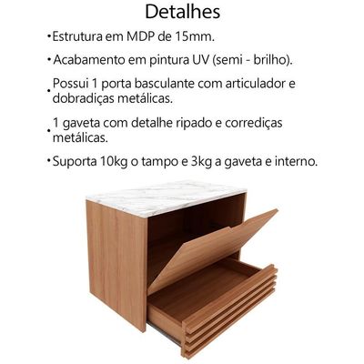 Balcao Gabinete 1 Gaveta Ripada Bn3613 Amendoa Marmore Branco Tecno Mobili Amendoa Marmore Branco