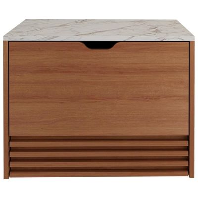 Balcao Gabinete 1 Gaveta Ripada Bn3613 Amendoa Marmore Branco Tecno Mobili Amendoa Marmore Branco