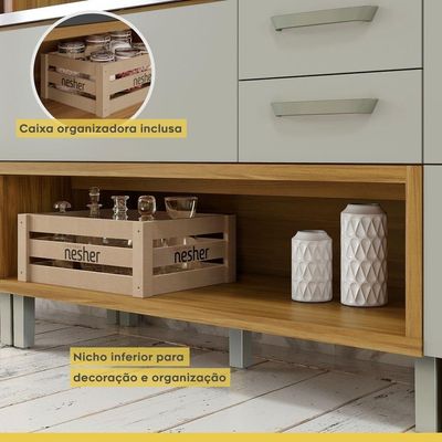 Balcão De Cozinha 1 Porta 2 Gavetas Com Caixa Organizadora 120cm Princesa Nesher Móveis Freijó-off White