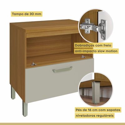 Balcão 1 Porta 1 Gaveta 80cm Em Mdf Princesa Nesher Freijó-off White