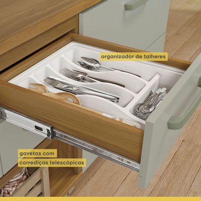 Balcão De Cozinha 1 Porta 2 Gavetas Com Caixa Organizadora 120cm Princesa Nesher Móveis Freijó-off White