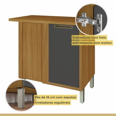 Balcão De Canto Para Cozinha 1 Porta Imperatriz Nesher Móveis Freijó-grafite