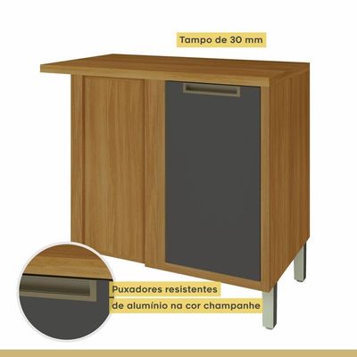 Balcão De Canto Para Cozinha 1 Porta Imperatriz Nesher Móveis Freijó-grafite