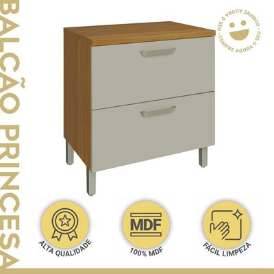 Balcão 1 Porta 1 Gaveta 80cm Em Mdf Princesa Nesher Freijó-off White