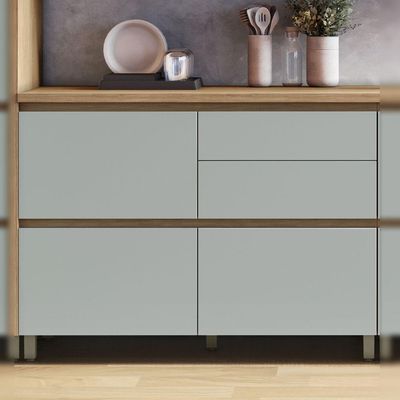 Balcão 1 Porta Basculante 4 Gavetas 120cm 100% Mdf Rainha Nature-verde