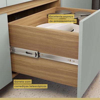 Balcão 1 Porta Basculante 4 Gavetas 120cm 100% Mdf Rainha Nature-verde