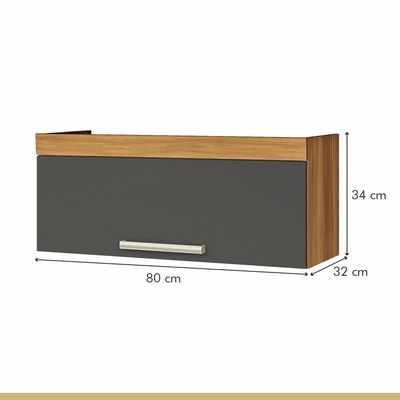 Armario De Cozinha Aéreo 80cm 1 Porta Basculante Burguesa Premuim Nesher Móveis Freijó-grafite