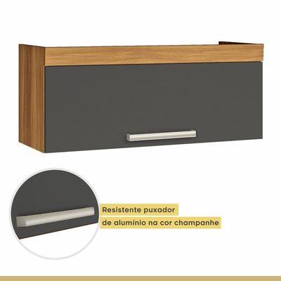 Armario De Cozinha Aéreo 80cm 1 Porta Basculante Burguesa Premuim Nesher Móveis Freijó-grafite