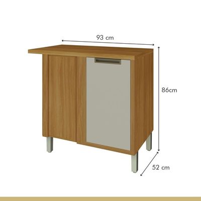 Balcão De Canto Para Cozinha 1 Porta Imperatriz Nesher Móveis Freijó-off White
