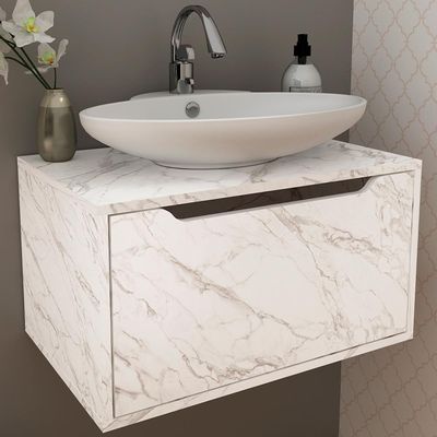 Balcao Gabinete 60 Cm 1 Porta Basculante Bn3646 Marmore Branco Tecno Mobili Marmore Branco