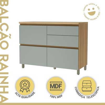 Balcão 1 Porta Basculante 4 Gavetas 120cm 100% Mdf Rainha Nature-verde
