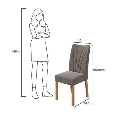 Mesa De Jantar 1,70 Apogeu Com Vidro e 6 Cadeiras Tecido Suede Animale Bege Amêndoa Clean/off White