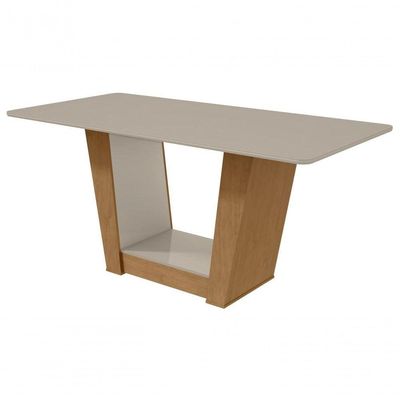 Mesa De Jantar 1,70 Apogeu Com Vidro e 6 Cadeiras Tecido Suede Animale Bege Amêndoa Clean/off White