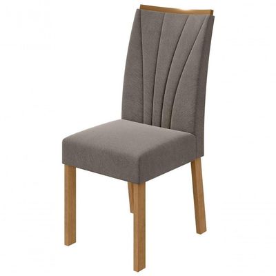 Mesa De Jantar 1,70 Apogeu Com Vidro e 6 Cadeiras Tecido Suede Animale Bege Amêndoa Clean/off White