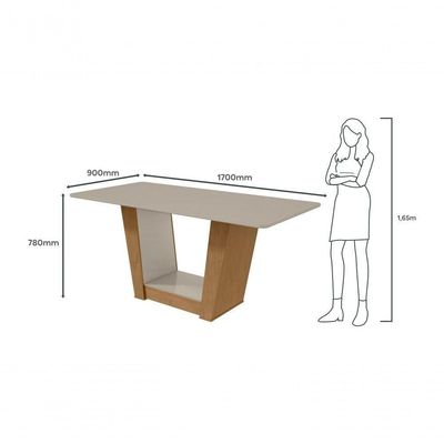 Mesa De Jantar 1,70 Apogeu Com Vidro e 6 Cadeiras Tecido Suede Animale Bege Amêndoa Clean/off White