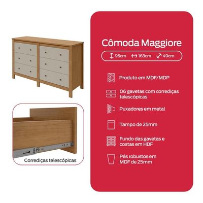 Cômoda Maggiore 6 Gavetas Amêndoa Clean /off White Lopas