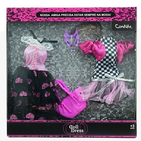 Vestido Para Boneca - Doll Dress Kit 2 Looks - Xadrez E Rosa