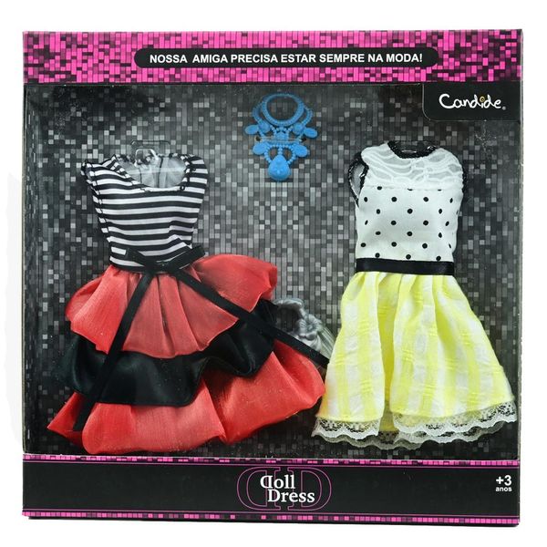 Vestido Para Boneca - Doll Dress Kit 2 Looks - Listrado E Bolinha