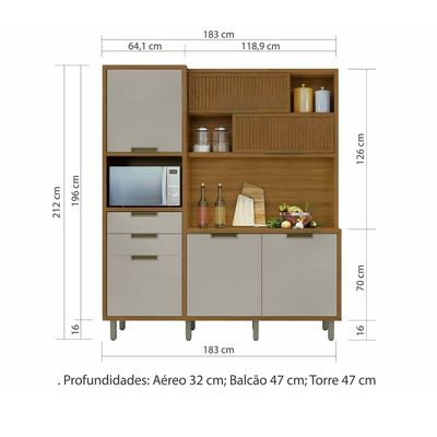 Cozinha Compacta 6 Portas 2 Gavetas Loft Imperatriz Nesher Móveis Amadeirado Freijó-off White