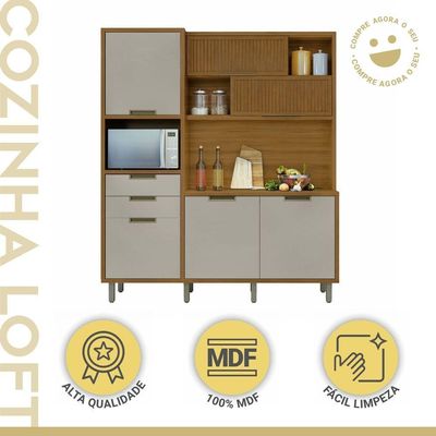 Cozinha Compacta 6 Portas 2 Gavetas Loft Imperatriz Nesher Móveis Amadeirado Freijó-off White