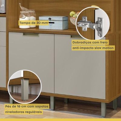 Cozinha Compacta 6 Portas 2 Gavetas Loft Imperatriz Nesher Móveis Amadeirado Freijó-off White