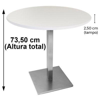 Mesa Alpha Inox 77,50 Cm (altura) Com Tampo Em Mdp Redonda 70 Cm Branco