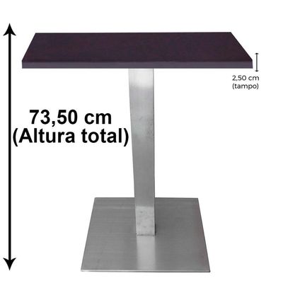 Mesa Alpha Inox 77,50 Cm (altura) Com Tampo Em Mdp Quadrado 60 Cm Preto