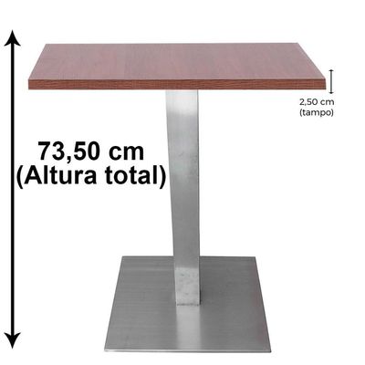 Mesa Alpha Inox 77,50 Cm (altura) Com Tampo Em Mdp Quadrado 60 Cm Imbuia