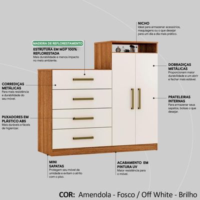 Comoda Sapateira 2 Portas 4 Gavetas 4270 Amendola Off White Demobile Amendola Off White