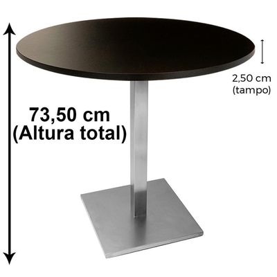 Mesa Alpha Inox 77,50 Cm (altura) Com Tampo Em Mdp Redonda 70 Cm Preto