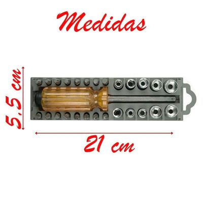Jogo De Chave Bits Com 28 Peças Phillips Fenda Torx