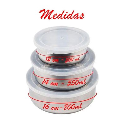 Kit Conjunto 3 Potes Inox Com Tampa Plástica