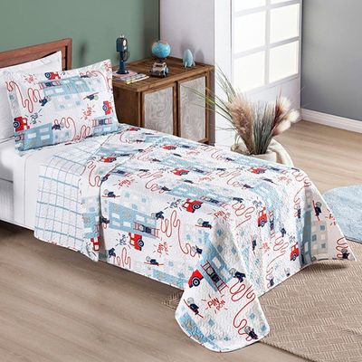Colcha Solteiro Bouti Kids Dupla Face Estampado 2 Peças Bombeiro