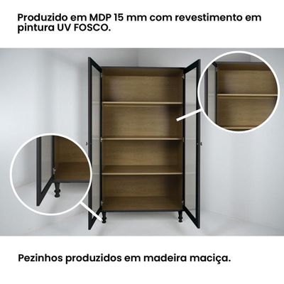 Cristaleira Estante Para Livros Ditália 2 Portas Vidro Preta