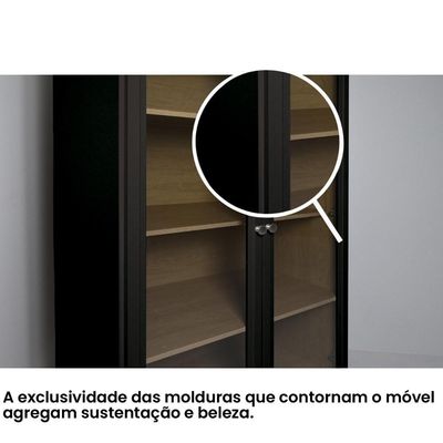 Cristaleira Estante Para Livros Ditália 2 Portas Vidro Preta