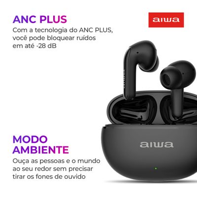 Fone de Ouvido Earbud AIWA EB-01-B Bluetooth IPX5 ANC Modo Ambiente BIV
