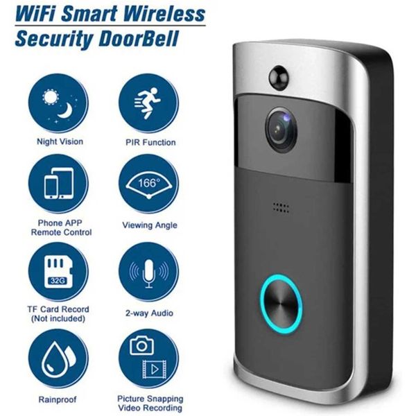 Campainha de Vídeo Sem Fio com Câmera e WiFi 720P Tamanho Único / preto