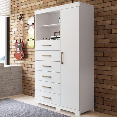 Cômoda De Madeira 6 Gavetas 1 Porta Marabá Santos Andirá Branco